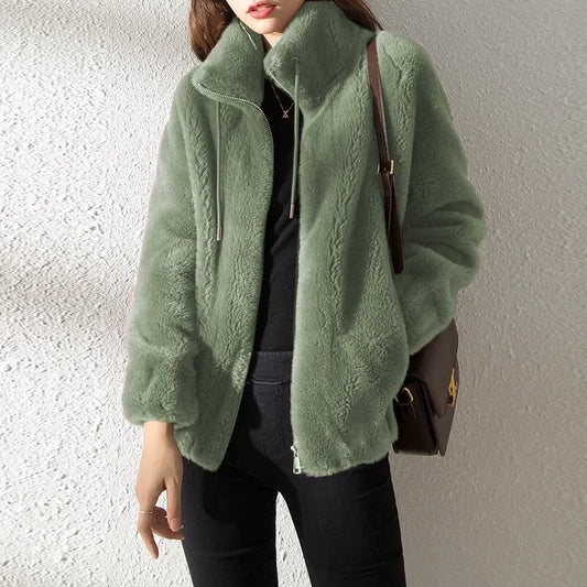 Fluffy Stand Collar Women Jacket
