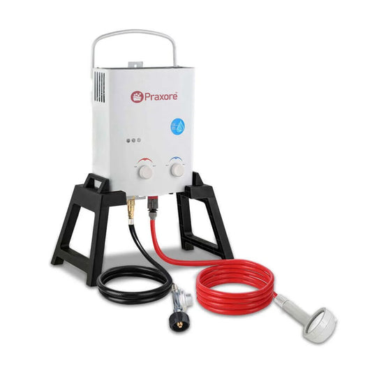 Praxore® Outdoor Portable Water Heater w/ Stand & Storage Bag - White