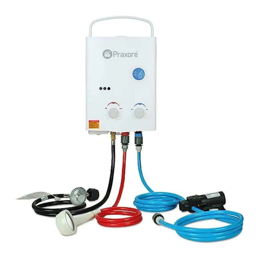 Praxore Propane Off-Grid Portable Water Heater for RV, Trailer & Camper - White