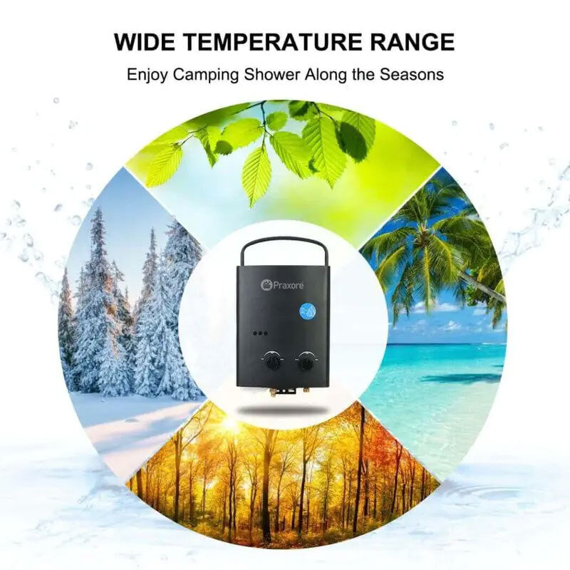 Praxore 5L 1.32 GPM Outdoor Portable Propane Tankless Water Heater - Black