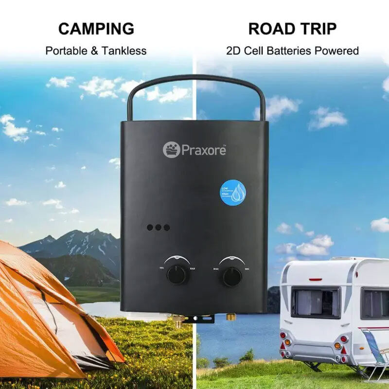 Praxore 5L 1.32 GPM Outdoor Portable Propane Tankless Water Heater - Black