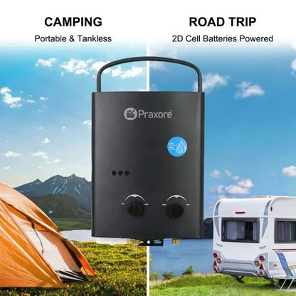 Praxore 5L 1.32 GPM Outdoor Portable Propane Tankless Water Heater - Black